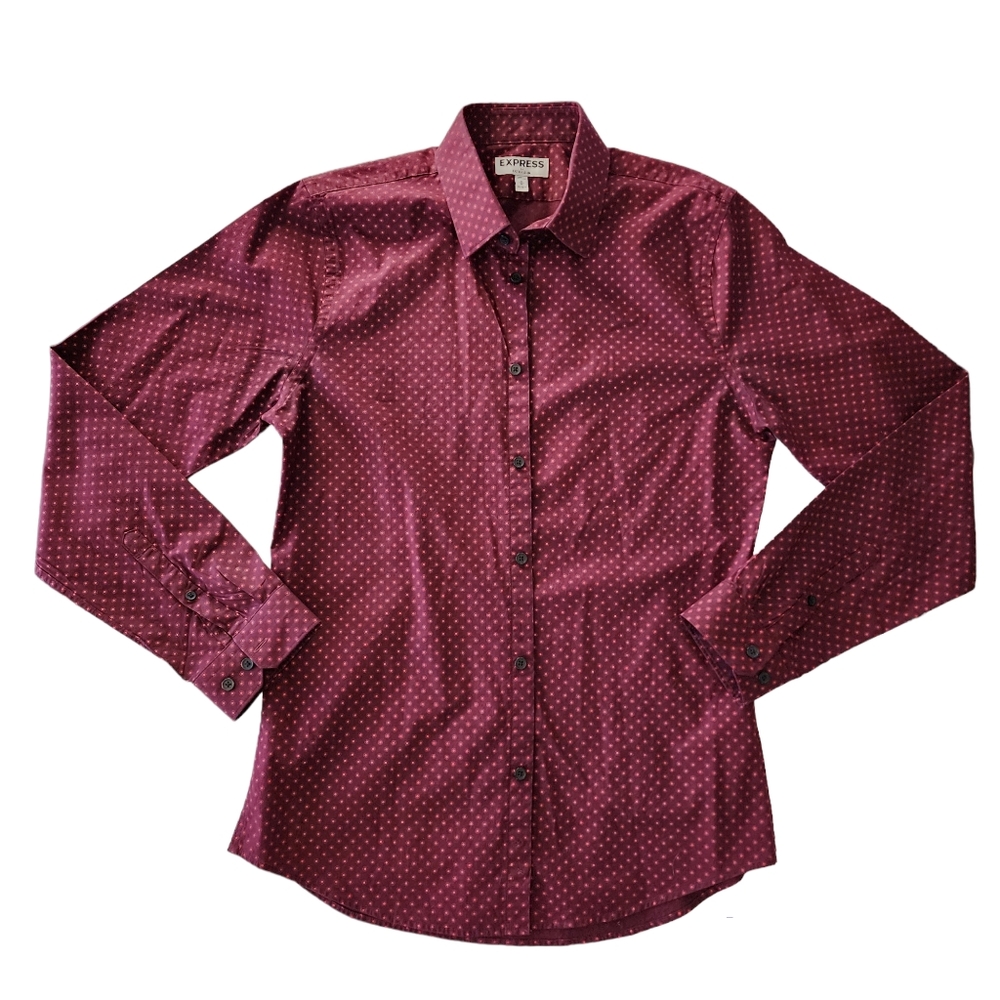 Express Men's Red Dot Long Sleeve Button Up/Down Medium Slim Fit Great Condition